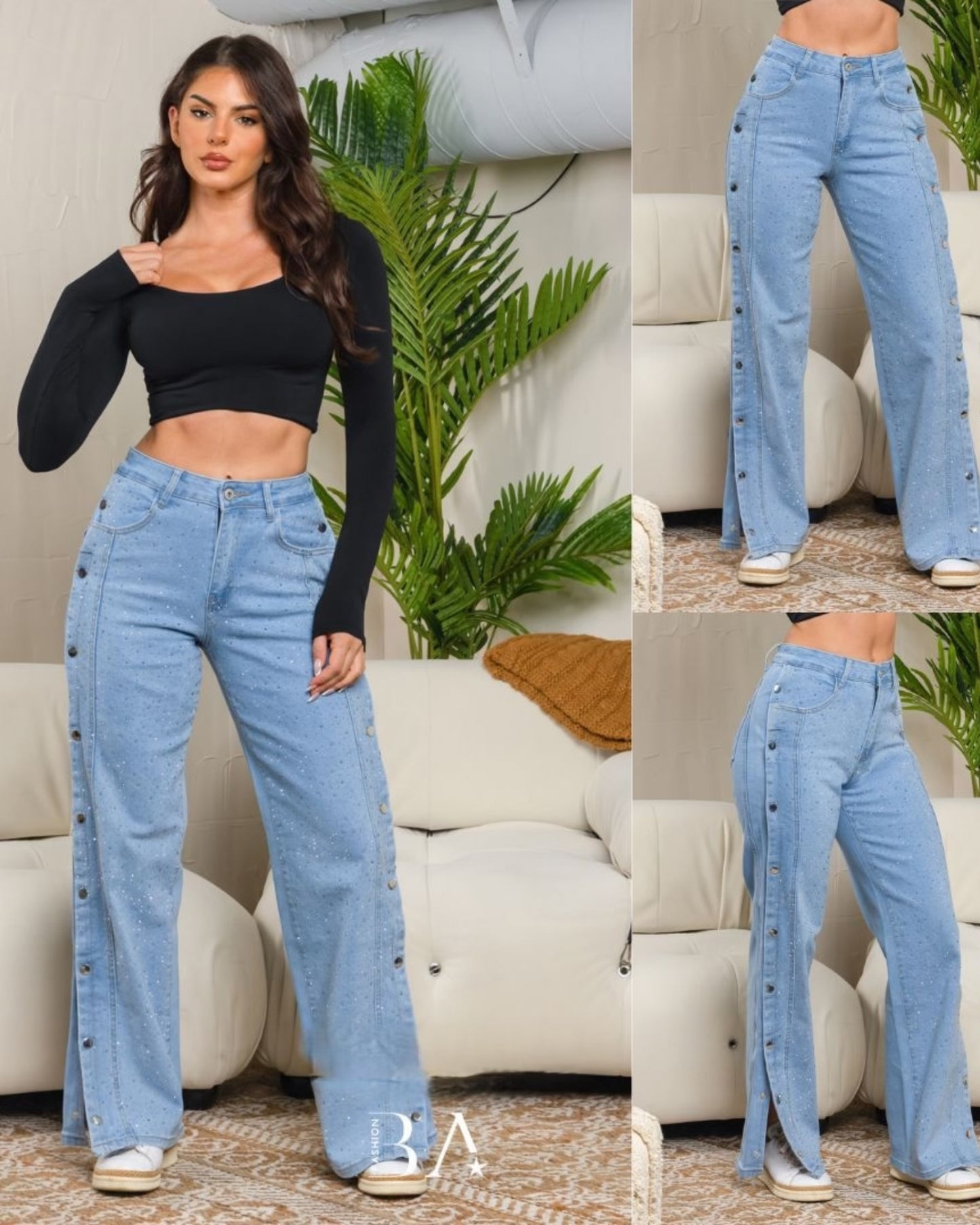 Ice Light Denim Blue with stones