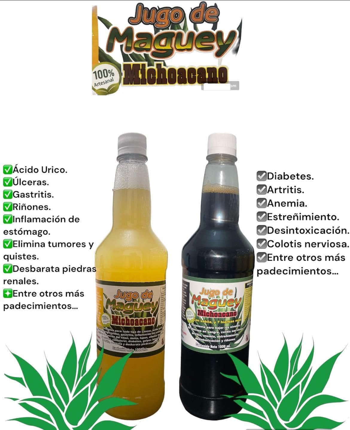 Jugo de Maguey Reforzado con Diente de León y 8 plantas Más, 1 Litro