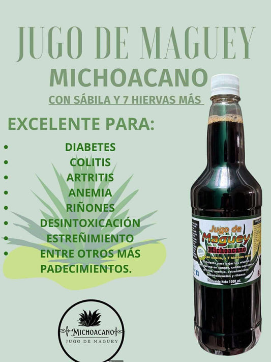 Jugo de Maguey Reforzado con Diente de León y 8 plantas Más, 1 Litro Orgánico