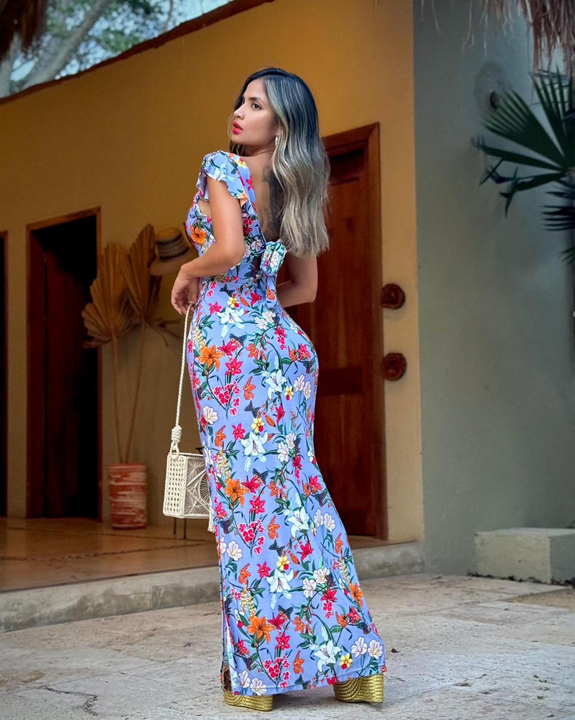 VESTIDO SIRENA ESTAMPADO GRIS